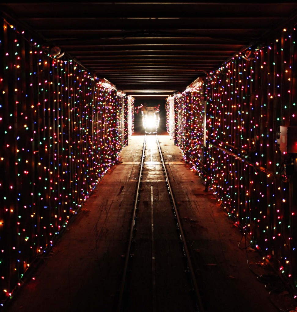 Christmas Train in the Tunnel of Lights