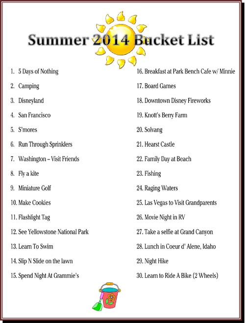 Summer 2014 Bucket List