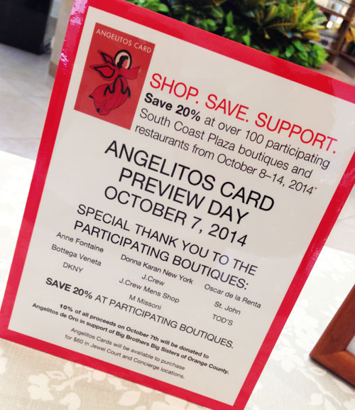 Angelitos de Oro Card, Discounts at South Coast Plaza