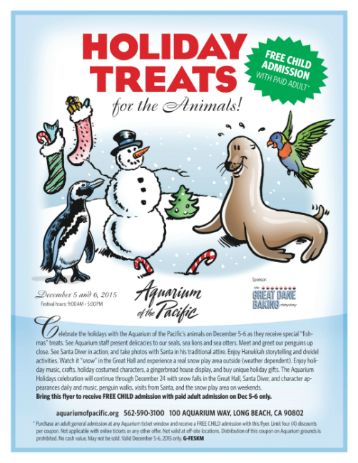 Aquarium of the Pacific Holiday Treat Kid Free Discount Flyer