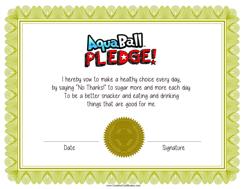 AquaBall Pledge Certificate