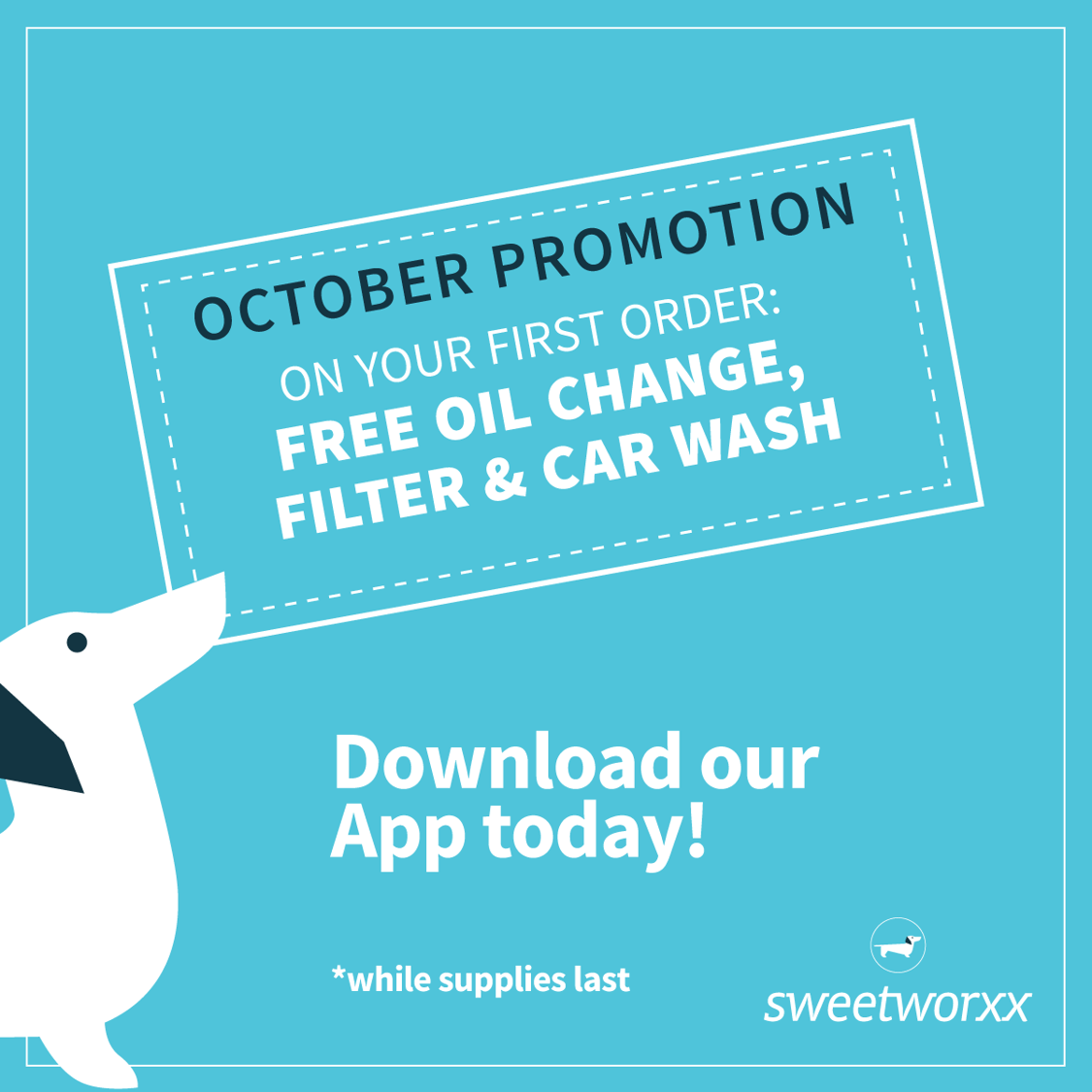 Sweetworxx October Promotion FREE Oil Change Filter and Car Wash