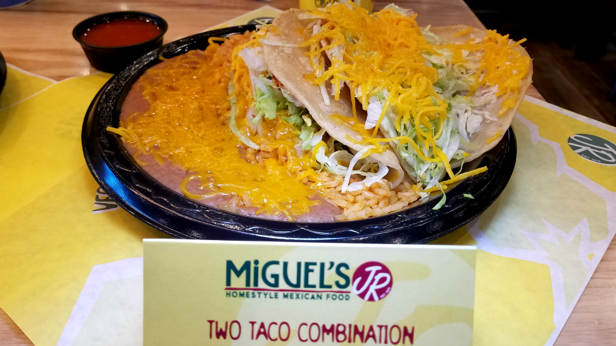 Miguel's Jr Two Taco Combination with Rice and Beans