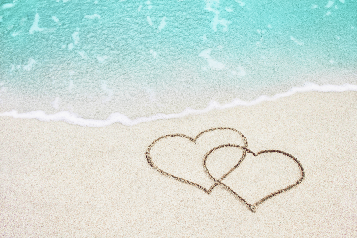 honeymoon hearts on the sand