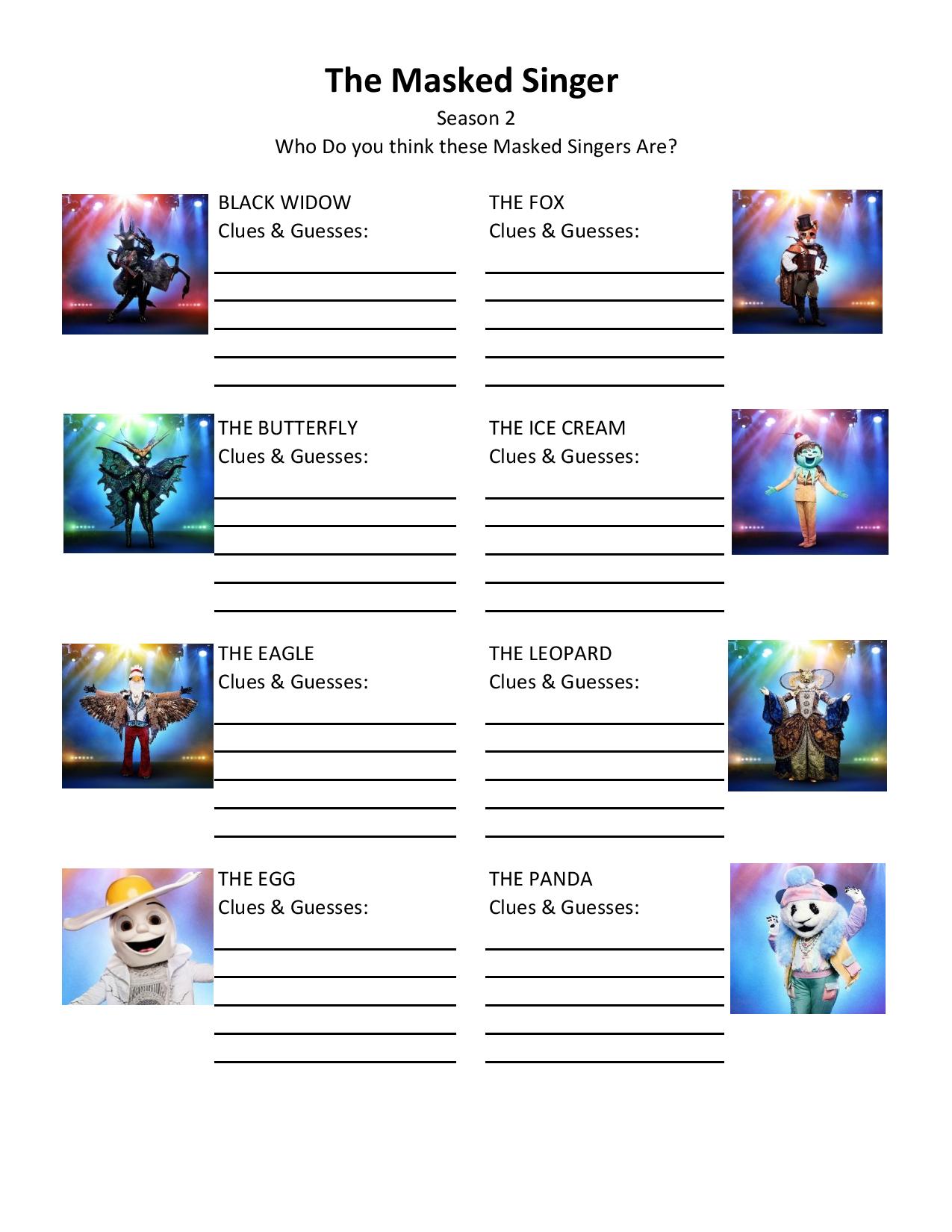 The Masked Singer FREE Printable Note Sheet