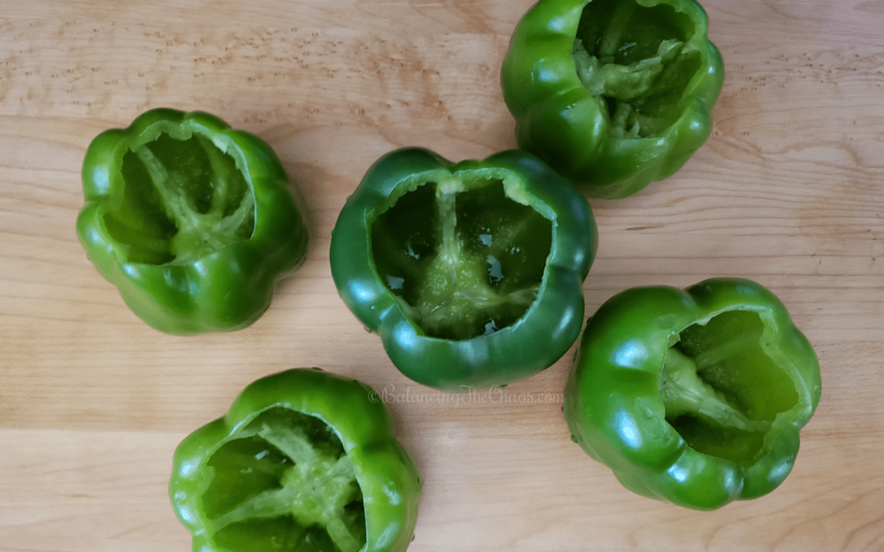 Making Stuffed Bell Peppers. Preparing the peppers