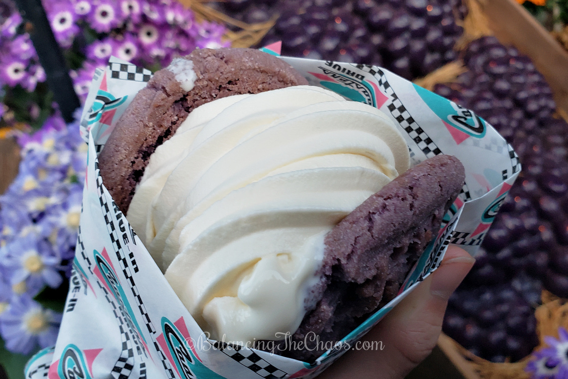 Boysenberry and White Chocolate Chip Cookie with Vanilla Soft Serve