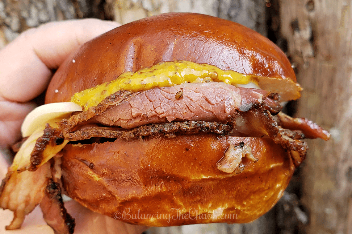 Taste of Boysenberry Pastrami Sandwich on a Pretzel Bun