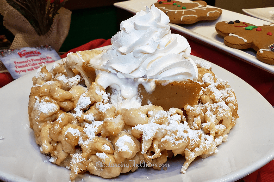 Prancer's Pumpkin Pie Funnel Cake With Maple Syrup at Knott's Merry Farm