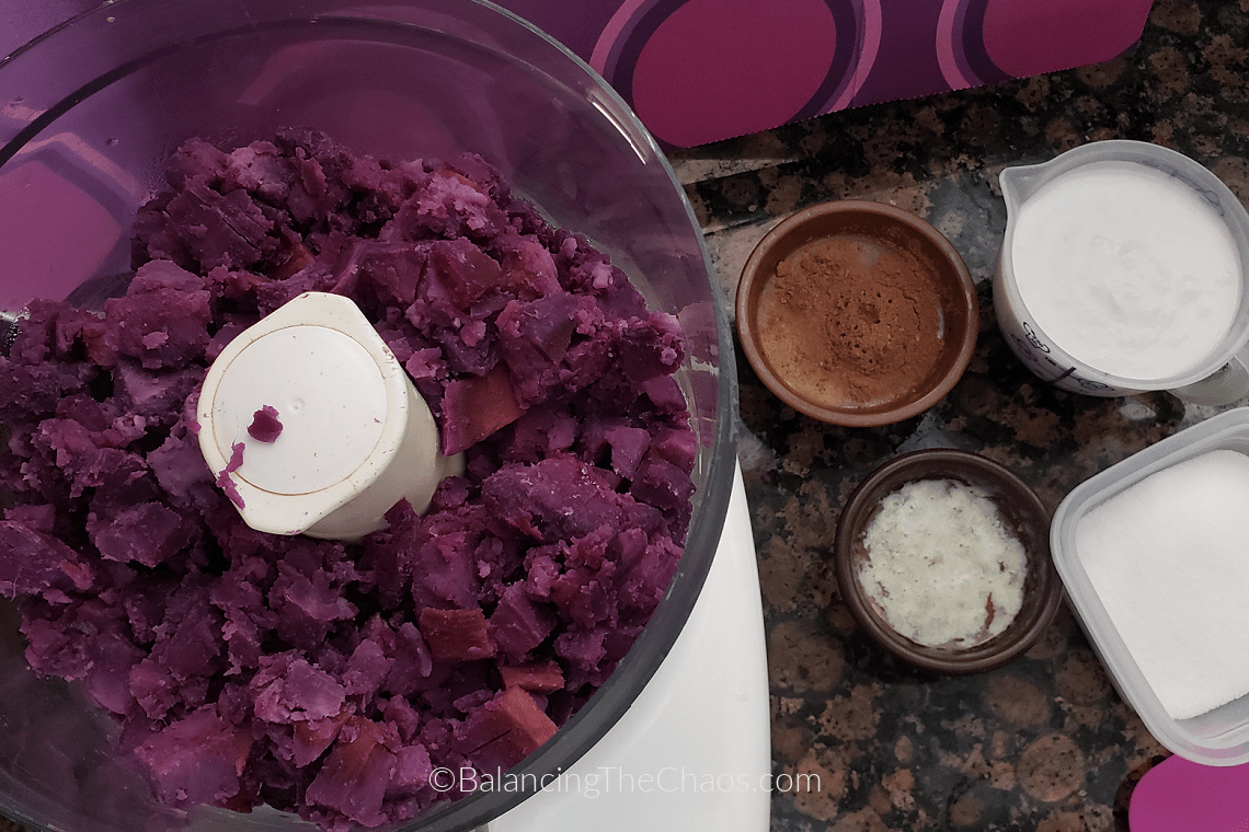 Preparing Stokes Purple Sweet Potato Pie