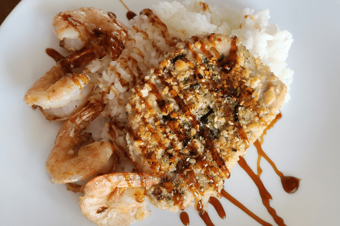 Macadamia Nut Crusted Tuna with Shrimp and Rice