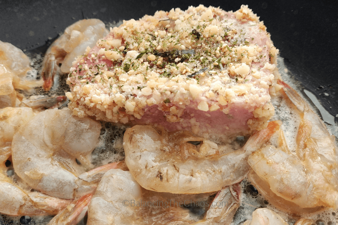 Pan fry the Macadamia Nut Crusted Tuna
